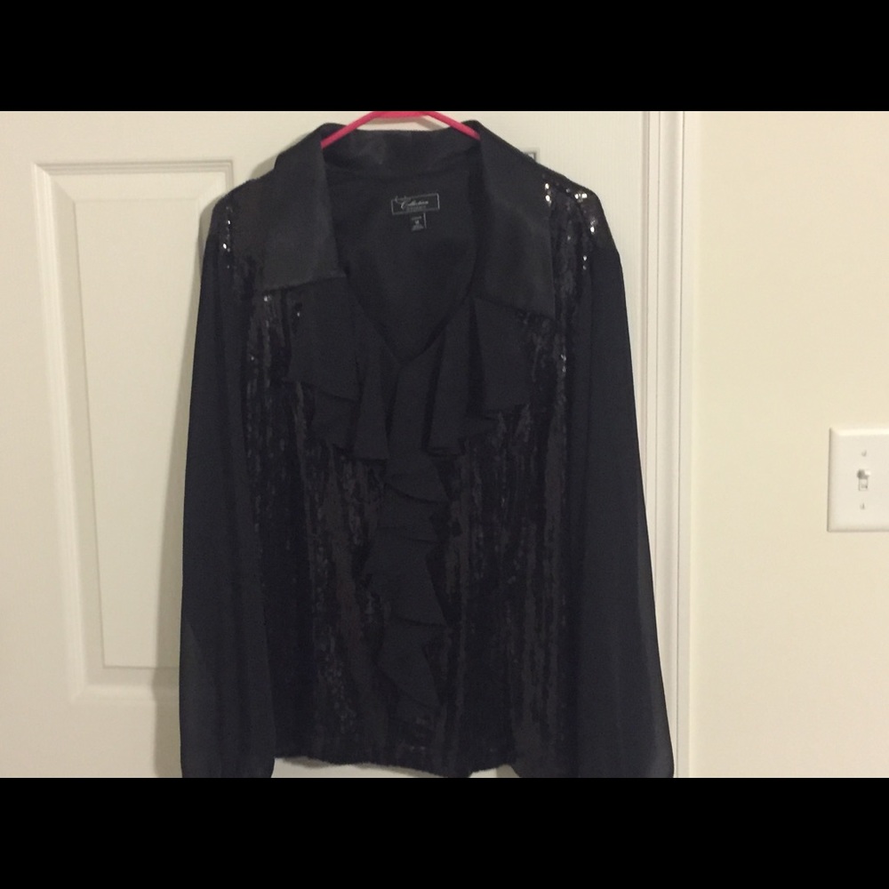 Black Sequin Top w/Ruffle